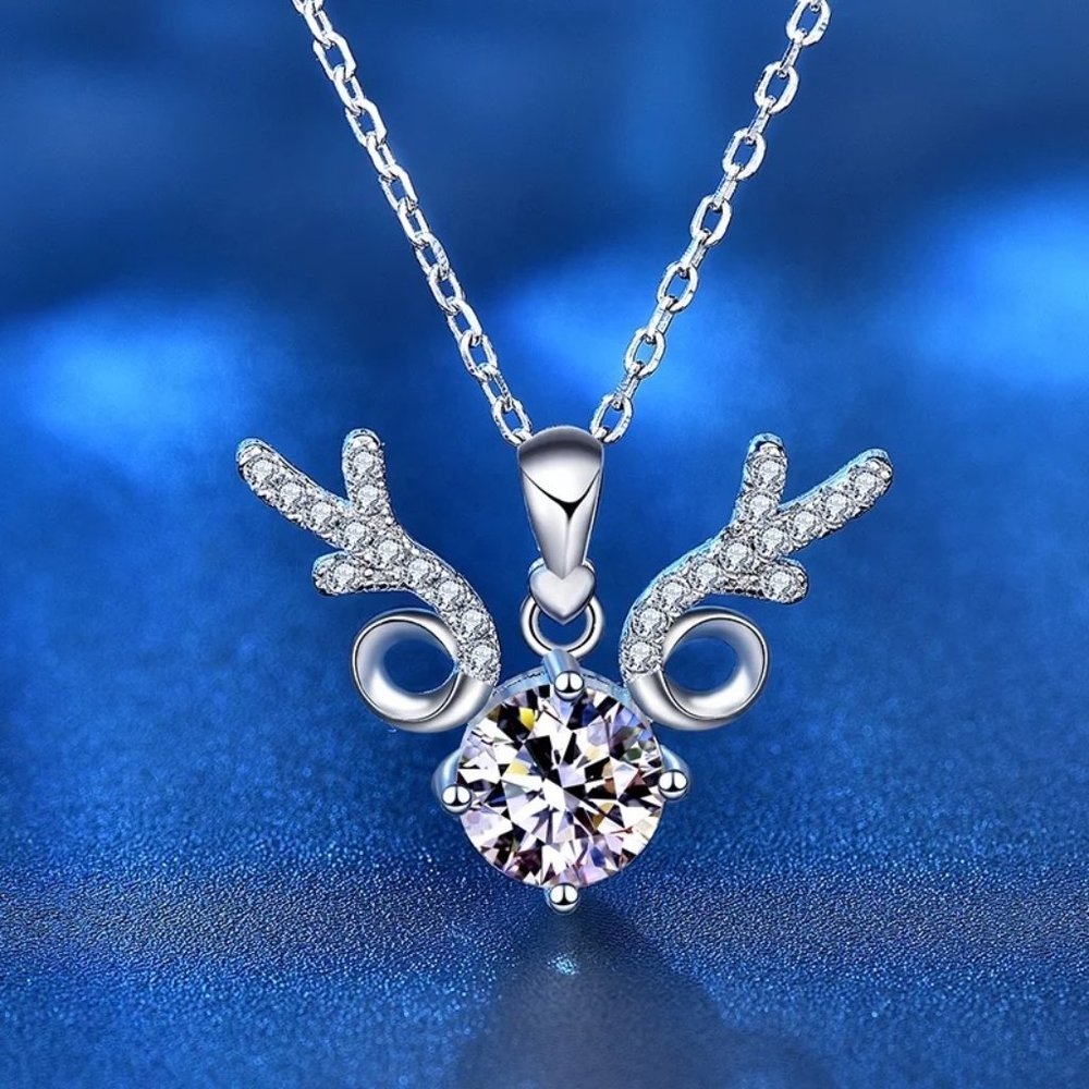 Certified 1ct. t.w. Diamond Elk Necklace 18k White Gold over Italy Silver